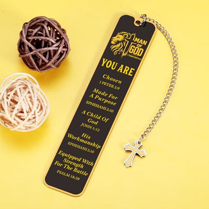 Christian Bookmark for Men, Inspirational Lion Bible Verse Bookmark with Cross Pendant, Religious Scripture Verse Bookmarks for Man Accessories Church Fathers Day Baptism Easter for Pastor Men - style: you are chosen