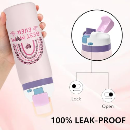 Best Mom 32oz Insulated Water Bottle, Women Gift, 2-in-1 Lid, 1PCS - color: Best Mom-Pink