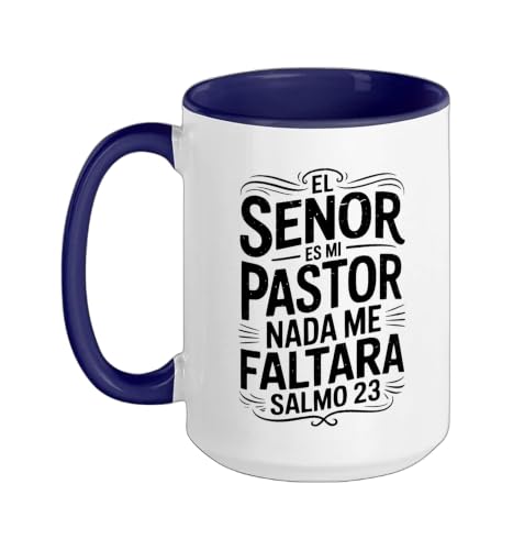 Spanish Christian With a Bible Verse Quote El Senor Es Mi Ceramic Mug, Dark Blue/White, 15oz - color: Dark Blue/White, size: 15 Ounces