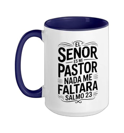 Spanish Christian With a Bible Verse Quote El Senor Es Mi Ceramic Mug, Dark Blue/White, 15oz - color: Dark Blue/White, size: 15 Ounces