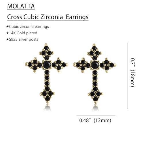 Cross Stud Earrings for Men Women S925 Silver Post CZ Sparkle - color: Black and Gold