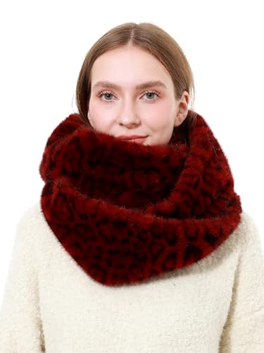 LA CARRIE Womens Leopard Print Infinity Scarf Loop Circle Neck Warmer - color: Leopard Red
