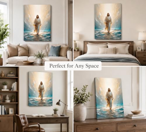 CXKAWM Jesus Wall Art, Walking On Water Canvas Prints, 16"x24" - color: Jesus Walking Wrapped Canvas, size: 16x24in