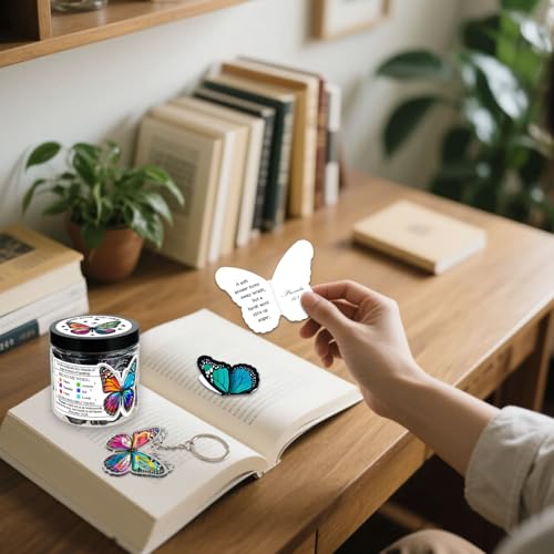 90 Positive Butterfly Cards Jar, Christian Affirmation Cards, Inspirational Bible Verse Jar, Religious Spiritual Gift with Butterfly Acrylic, Birthday Christian Gifts for Women Friends Mom Coworker