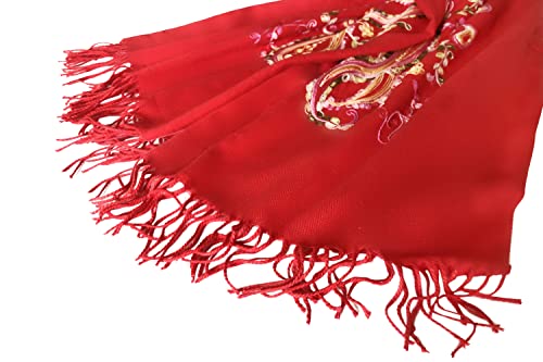 Urban CoCo Embroidered Scarf for Women, Tassel Shawl, Soft Lightweight Wrap - color: #1-red