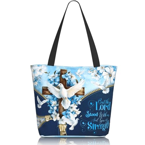 Bible Tote Bags for Women Christian Tote Bag Church Shoulder Bag Inspirational Bags With Zipper Christian Gift - color: But the Lord Stood With Me
