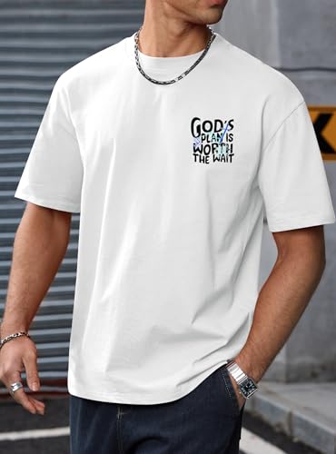 Herberton Men's Graphic T-Shirt Loose Fit Cotton Fashion Casual Streetwear Crewneck Short Sleeve Tee (S-XXL) - color: White, size: X-Large