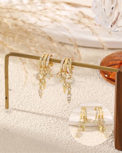 Dangle Gold Earrings for Women Trendy Triple Huggie Chain Earrings - color: Gold 2