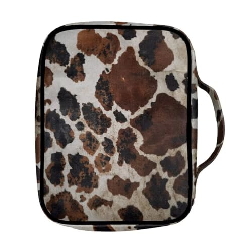 Coldinair Brown Cow Print Bible Covers Bag for Men Women,Durable Carrying Book Case Church Bag Bible Holder with Handle and Zippered Pocket - color: Brown Cow Print-2