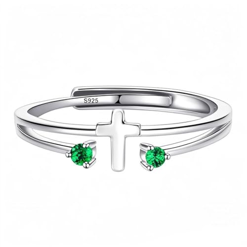 S925 Sterling Silver Cross Rings Birthstone Rings Christian Jewelry for Women Daughter, Easter Gifts, Confirmation and Baptism Gifts - color: 5-May