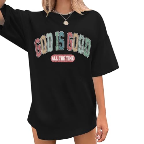 Christian Shirts for Women Oversized God is Good Shirt Religious Jesus Faith Inspirational Tshirt Bible Verse Tee Top - color: Black, size: Small