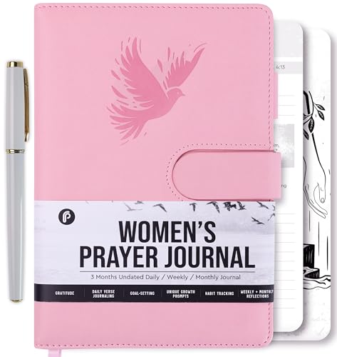 Prazoli Prayer Journal for Women - Daily Devotional Journaling Book for Woman, Religious Baptism & Christian Gifts & Bible Study Supplies for Church Note Taking, Devotional Notebook Accessories - color: Women's Pink Dove
