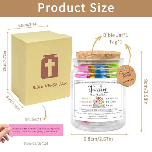 Bozidol Bible Verse Jar for Teachers, 90 Color Coded Bible Verses in a Jar, Inspirational Christian Teacher Appreciation Gifts, Christmas Birthday Graduation Retirement Gifts for Women - color: Teacher