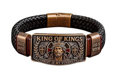 Roselover King of Kings Faith Bracelet Mens Christian Bracelet Gift Christ Is My Strength Religious Inspirational Wristband Gifts for Husband Dad Boyfriend Son - color: Kings Faith Bracelet-1PCS