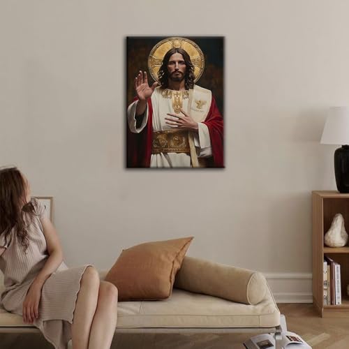 Jesus Blessing Canvas Wall Art, Gallery Wrapped Christian Print, 12x16 - color: Majestic Jesus, size: 16"L x 12"W