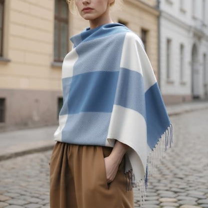 Loritta Winter Scarf for Women, Long Plaid Shawl Wraps Scarves Gifts - color: U-blue White Lattice