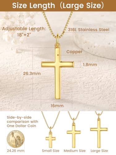 KeyStyle Cross Necklace for Women,Silver/Gold/Rose Gold Cross Pendant - color: 03-Large Cross-Gold