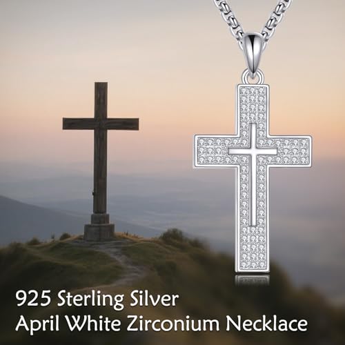 YFN Cross Necklace Sterling Silver Religious Cross Pendant Jewelry Christian Gifts for Women Men - style: A. White Cubic zirconia