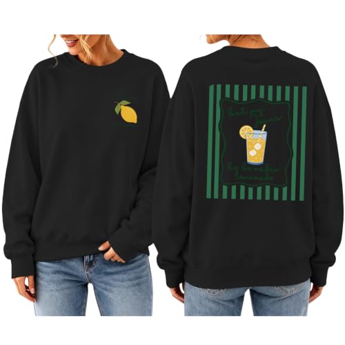 BINTEHGS Christian Sweatshirts For Women My Jesus Making Lemonade Graphic Faith Crewneck Pullover Religious Long Sleeve Shirt - color: Black, size: Large