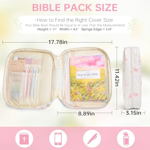Bible Bag Cover Case for Women Study Supplies Kit Church Book Holder - color: Pink Bow