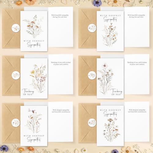 24 Pcs Bulk Sympathy Cards with Envelopes, Condolence Cards with 6 Designs
