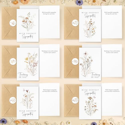 24 Pcs Bulk Sympathy Cards with Envelopes, Condolence Cards with 6 Designs