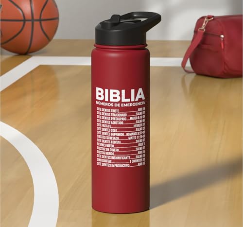 Biblia Numeros De Emergencia Christian Spanish Scripture God Stainless Steel Insulated Water Bottle - color: Red
