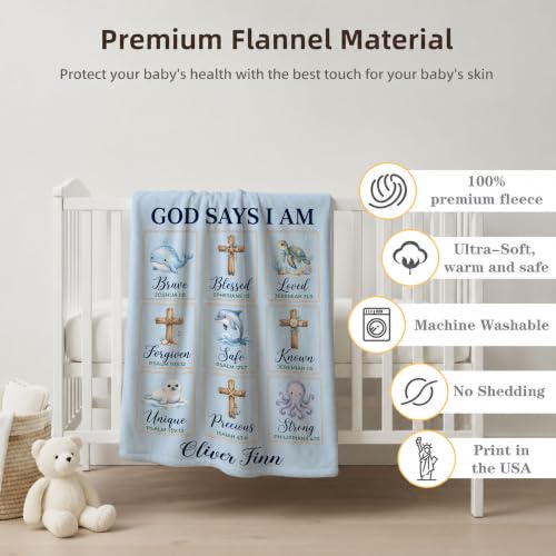 Personalized God Says I Am Ocean Baby Blanket, Christian Baby Blanket - color: Blue #2