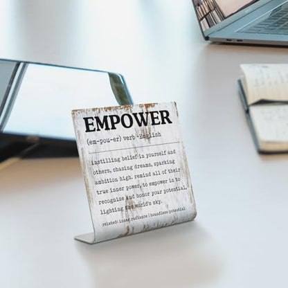 Empower Desk Sign Inspirational Office Decor with Boundless Potential Quote, Rustic Steel Plaque for Women Leaders, Teachers, Coaches, Therapists, Motivational Gift Idea for Empowerment XLK513 - style: Empower