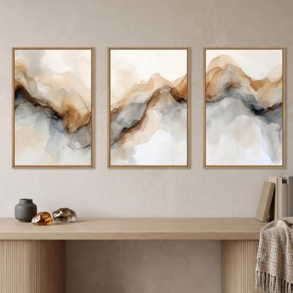 Abstract Neutral Watercolor Framed Canvas Wall Art Set -16"×24" x3 - color: Abstract Neutral Wall Art, size: 16"L x 24"W