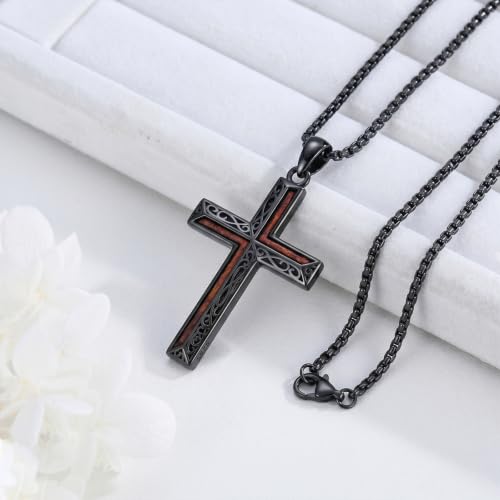 14K Gold Plated Cross Pendant Necklace Christian Jewelry Religious Gift - color: A11-Cross Black Wood