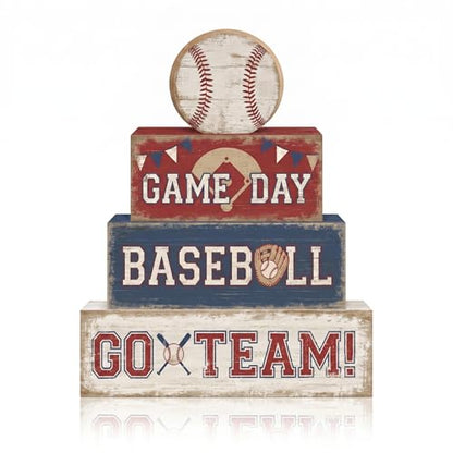 Britimes Tiered Tray Decor Set, 4 Pack, Wooden Table Sign, Baseball Sports - style: Sports Baseball