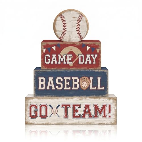 Britimes Tiered Tray Decor Set, 4 Pack, Wooden Table Sign, Baseball Sports - style: Sports Baseball