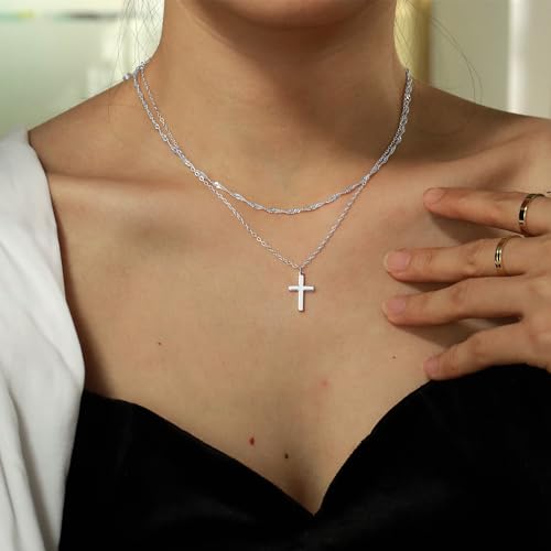 Zalcon Layered Cross Necklaces Jewelry Stack for Women Non Tarnish - style: Silver
