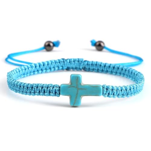 Colorful Cross Braided Handmade Woven Rope Prayer Protection Bracelet Inspirational Religious Christian Protection Bangle for Women Men Couple Friendship Jewelry - color: red