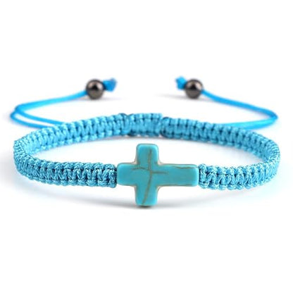Colorful Cross Braided Handmade Woven Rope Prayer Protection Bracelet Inspirational Religious Christian Protection Bangle for Women Men Couple Friendship Jewelry - color: red