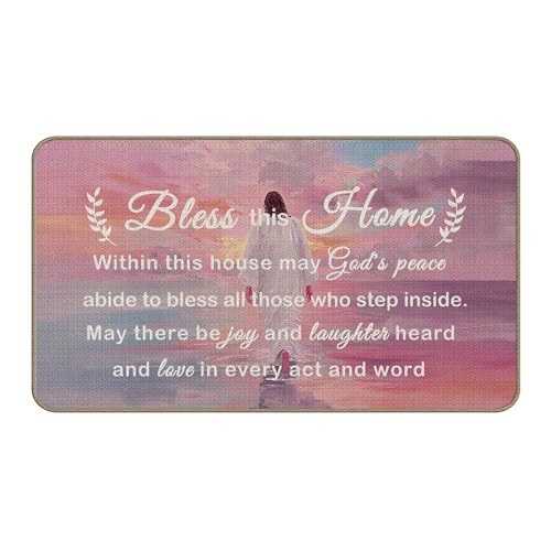 Bless This Home Decorative Indoor Outdoor Doormat,House Warming Gifts Front Door Mat 17x30 Inch Religious Decoration Welcome Mat - for Home Entrance, Outside Entry, Yard, Floor, Patio（Pink 1） - color: 17 Doormat a