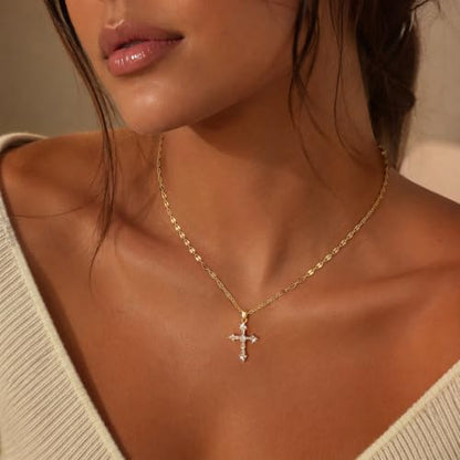 Cross Necklace for Women,14K Gold Plated Cross Pendant Necklace Jewelry - color: GD-Clips