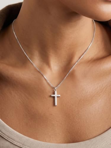 KeyStyle Cross Necklace for Women,Silver/Gold/Rose Gold Cross Pendant - color: 02-Medium Cross-Silver