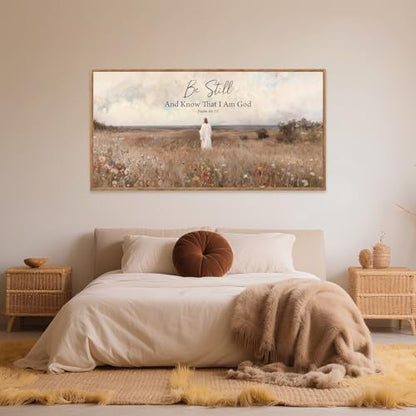 Aurlan Be Still And Know Psalm 46:10 Framed Canvas Wall Art 40x20 Inch - color: Psalm 46:10 Be Still And Know That I Am God, size: 40"L x 20"W