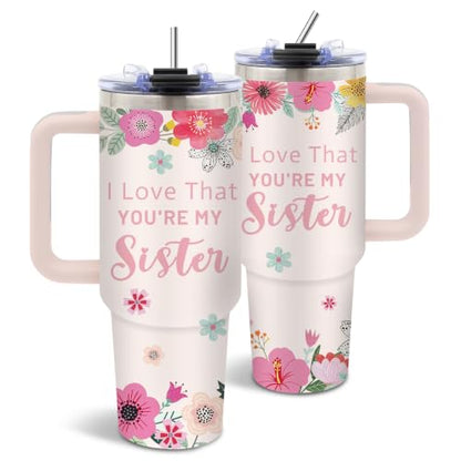 Sisters Gifts from Sister, 40 oz Sister Tumbler with Handle and Straw - color: Sister1