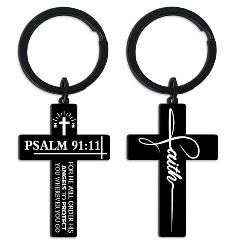 CRASHOT Inspirational Bible Verse Cross Keychain, Religious Christian Birthday Baptism Graduation Gift for Father Men Boy - color: Bible918