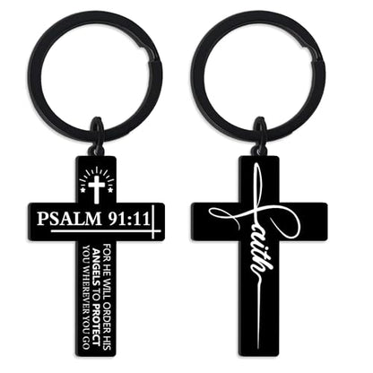 CRASHOT Inspirational Bible Verse Cross Keychain, Religious Christian Birthday Baptism Graduation Gift for Father Men Boy - color: Bible918