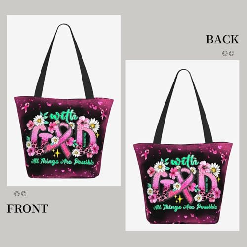 Bible Tote Bags for Women Christian Tote Bag Church Shoulder Bag Inspirational Bags With Zipper Christian Gift - color: With God All Things Are Possible 2