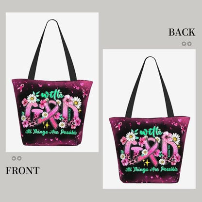 Bible Tote Bags for Women Christian Tote Bag Church Shoulder Bag Inspirational Bags With Zipper Christian Gift - color: With God All Things Are Possible 2