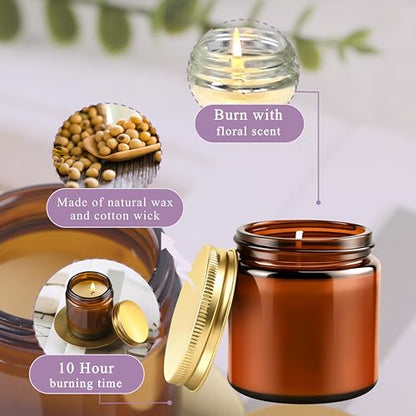 ACITHGL 36 Pcs 4oz Mini Mason Jar Candles Small Scented Candles Bulk Aromatherapy Ideal Souvenir Favors for Wedding Birthday Party (Freesia, Lavender, Jasmine, Amber) - color: Amber, style: Freesia, Lavender, Jasmine
