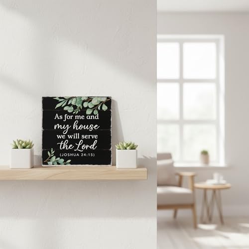 As For Me and My House Wooden Box Sign, Black, 5x5 Inch - color: Black-015