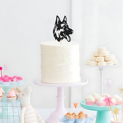 German Shepherd Cake Topper, Dog Birthday Cake Decor, Black Glitter Puppy Face Cake Topper for Kids, Pet Themed Birthday/Adoption Day Party Decoration - style: German Shepherd