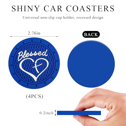 KVAEY 2 PCS Car Cup Holder Coasters, 2.76 Inch Anti Slip Vehicle Drink Mats with Cute Blessed Cross and Heart, Shockproof, Universal Car Accessories (Blue, 4 PCS) - color: Blue, size: 4 PCS