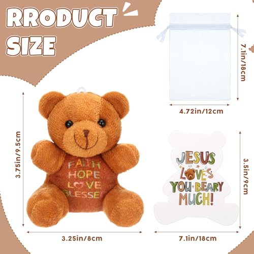 HyDren 12 Pcs Jesus Loves You Beary Much Stuffed Bears Animal Bulk Easter Gifts 4'' Religious Plush Bears Doll Small Stuffed Toy for Kids Sunday School Christian Baptism Party Favors Box Stuffers